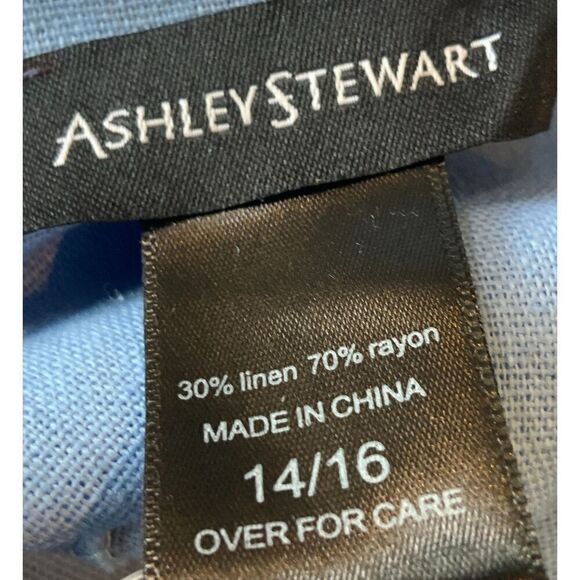 Ashley Stewart Blue Long Sleeve Button Down Coastal Linen Tie Maxi Dress 14/16 - Picture 16 of 16